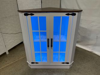 Farmhouse Corner Cabinet w/ 3-Way LED Lighting & Ports