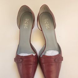 BCBG Paris Burgundy Leather Kitten Heels - Size 7.5 