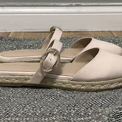 Stuart Weitzman Crystal Buckle Espadrille Mule NWOB SZ 7.5