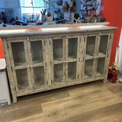 Real wood show flat desk. Rustic tan 