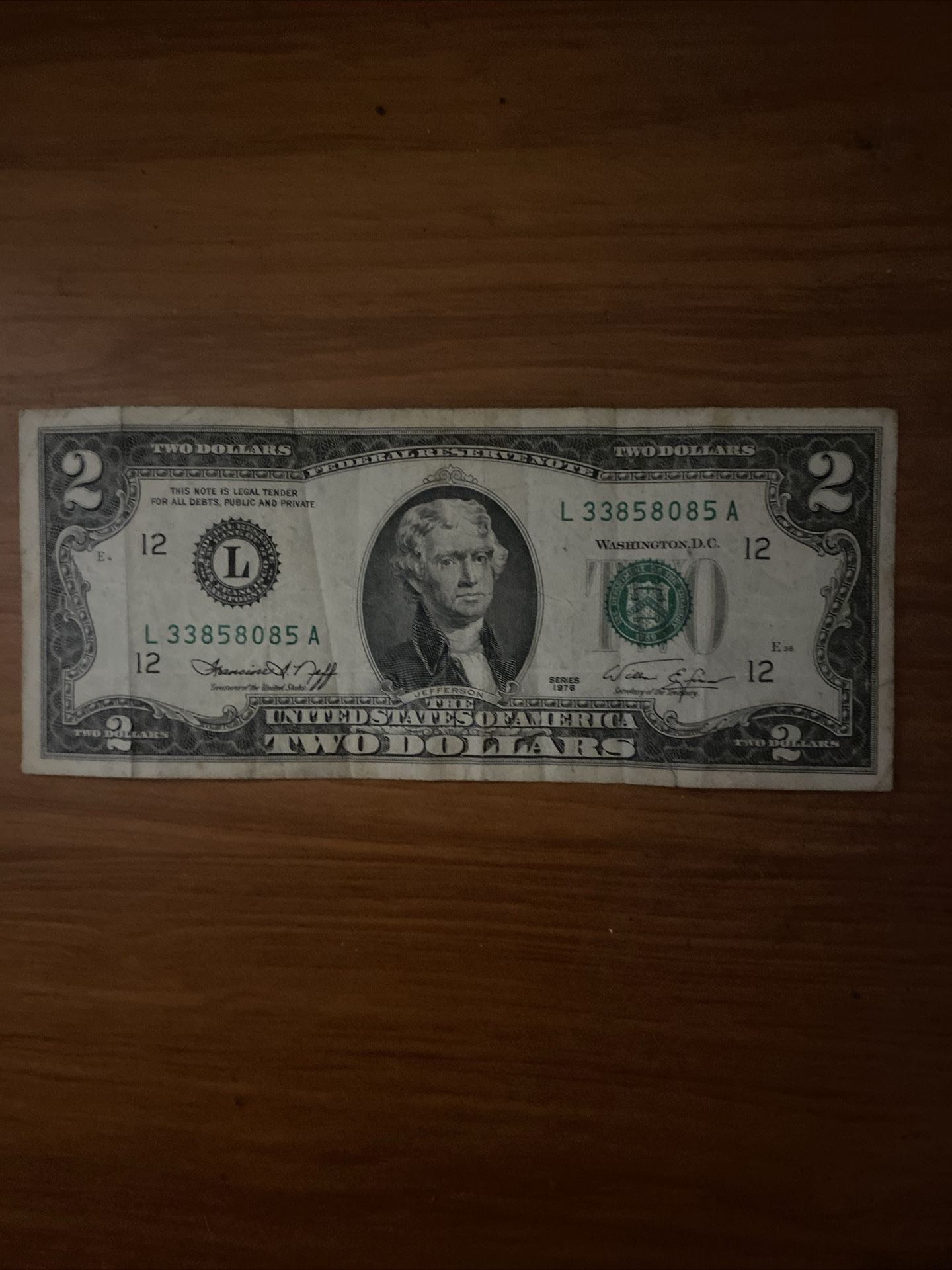 two dollar bill  that is rarely seen in 1776
