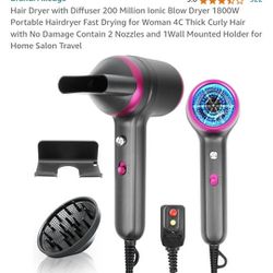 Hair Dryer with Diffuser 200 Million Ionic Blow 