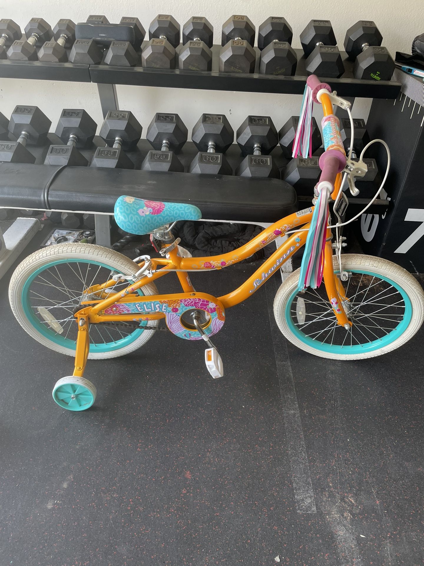 Schwinn 18 in. Girls Elise Sidewalk Bicycle, Yellow/orange and Teal.