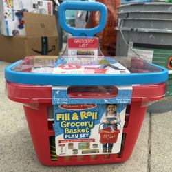 Melissa & Doug Fill and Roll Grocery Basket Play Set With Play Food Boxes and Cans