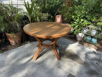 Vintage, solid, wood, rattan, dining table!