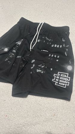 Black Mesh Shorts with Graphic Print