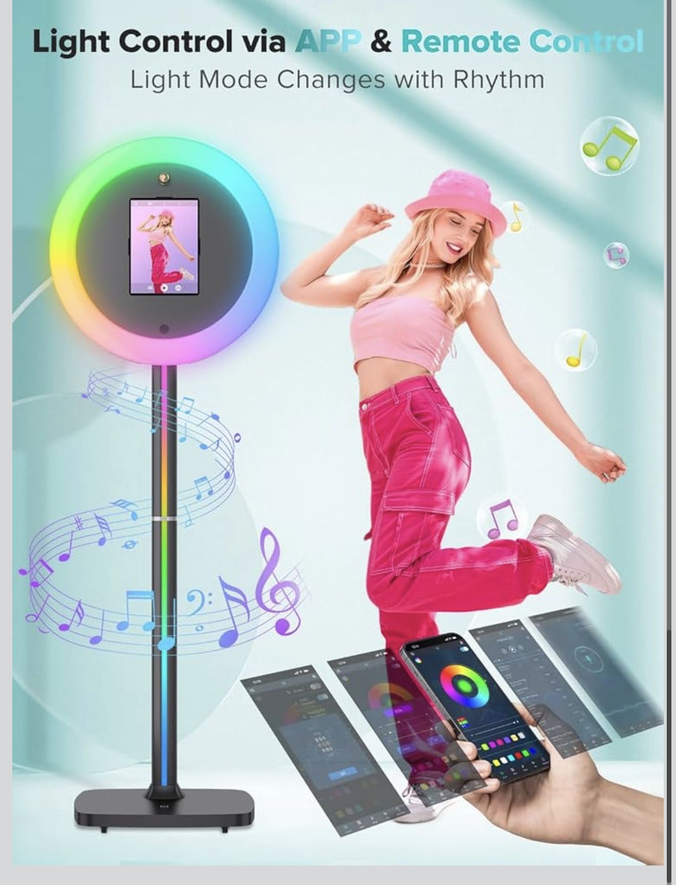 Digital Selfie Photo Booth Machine – RGB Light & Tablet Mount