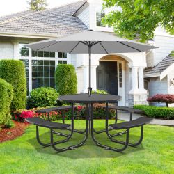 Round Outdoor Steel Picnic Table 46 with umbrella pole,Black