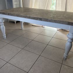 Dining Table - Seats 6 - Wood And Marble - VERY HEAVY  $350 OBO