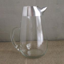 Vintage Modern Glass Pitcher Silver Band