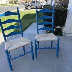 2 Blue Wood Chairs