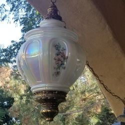 FALKENSTEIN vintage Antique MCM Mid Century modern White Glass Chandelier Fixture  SWAG LAMP HANGING LIGHT