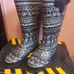 Sakroots By The Sak Blue Boho Theme Faux Fur Lined Tall Rain Boots Size 6