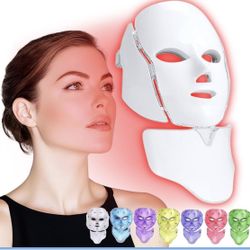 Red Light Photon Facial Mask with Remote Control, 7 Custom Modes with Infrared, Portable with Timer for Home Use