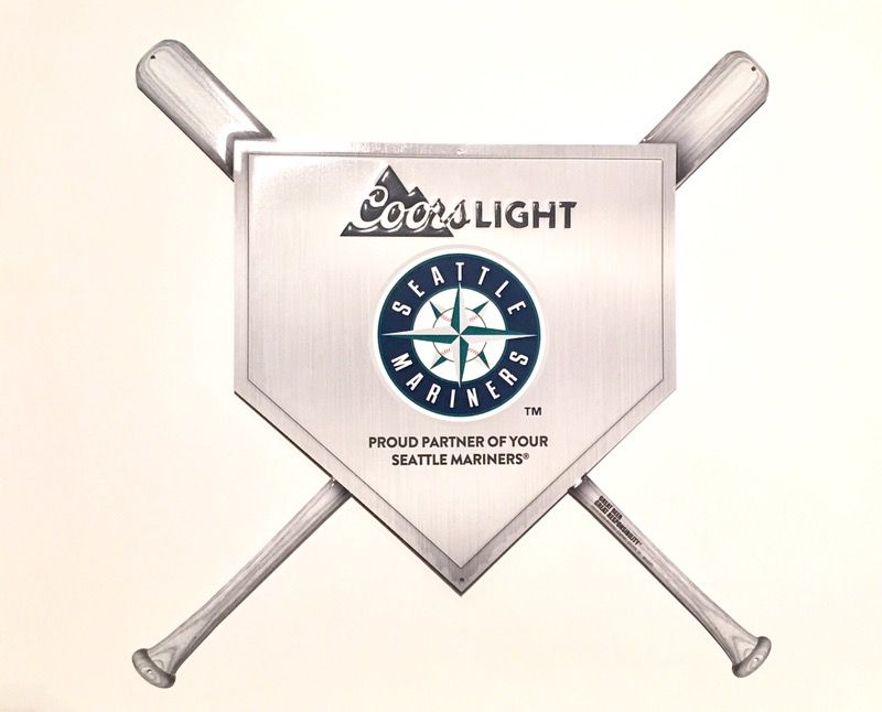 COORS LIGHT Tin Metal Beer Bar Sign Seattle Mariners - Home Plate w/Bats