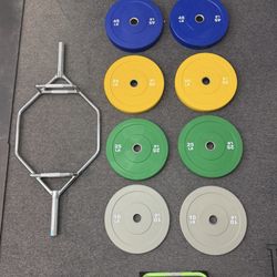 Color Bumper Plate Set + Trap Bar – Brand New Package