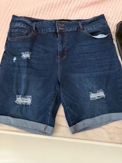 Dark Wash Distressed Denim Bermuda Shorts