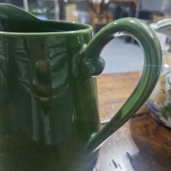 Baum Bros Style Eyes Mid Century Modern Retro Green Pitcher Jug w Handle Spout