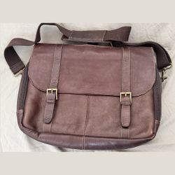 Samsonite Brown Leather Messenger Bag, Fits 17 in Laptop