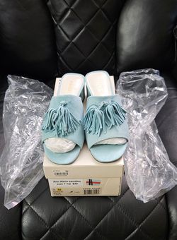 Ann Klein Light Blue Suede Tassel Slide Sandals Size 7.5