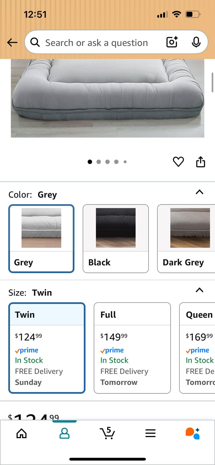 MAXYOYO 6" Extra Thick Japanese Floor Mattress Futon Mattress, Foldable Tatami Pad for Adults, Roll Up Floor Bed for Guest Room Bedroom RV, Grey, Twin