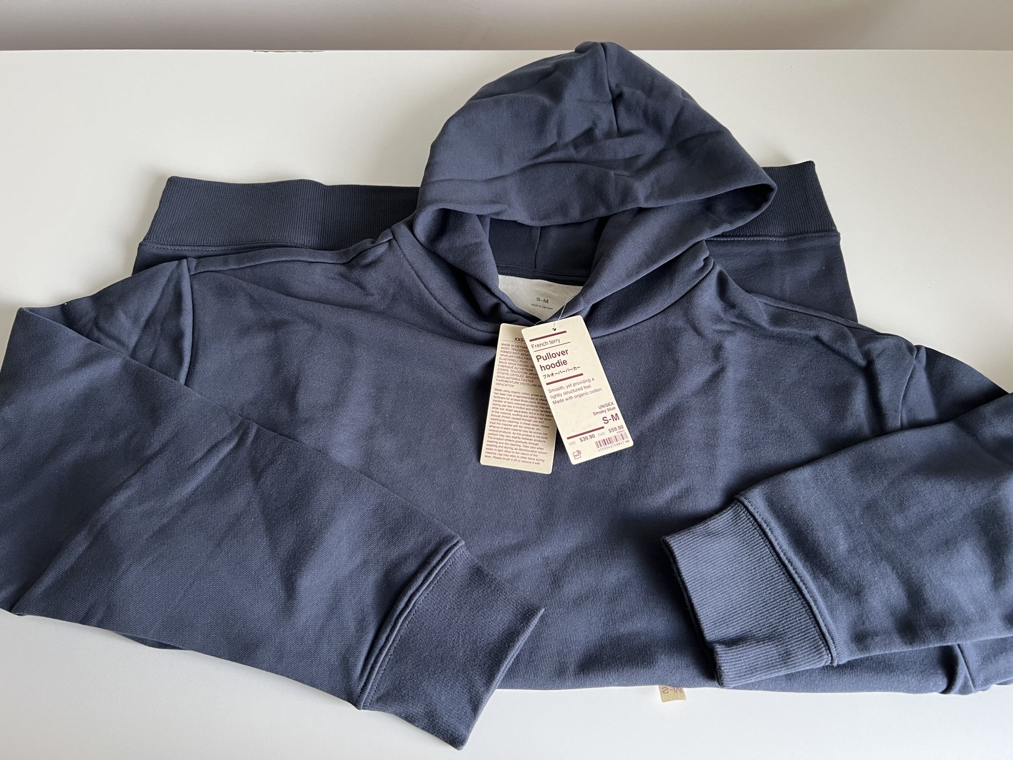 Muji Organic Cotton French Terry Pullover Hoodie Size Small-Medium Unisex