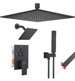 16 Inch Shower head Luxury VANFOXLE Shower Faucet Set Matte Black Shower System