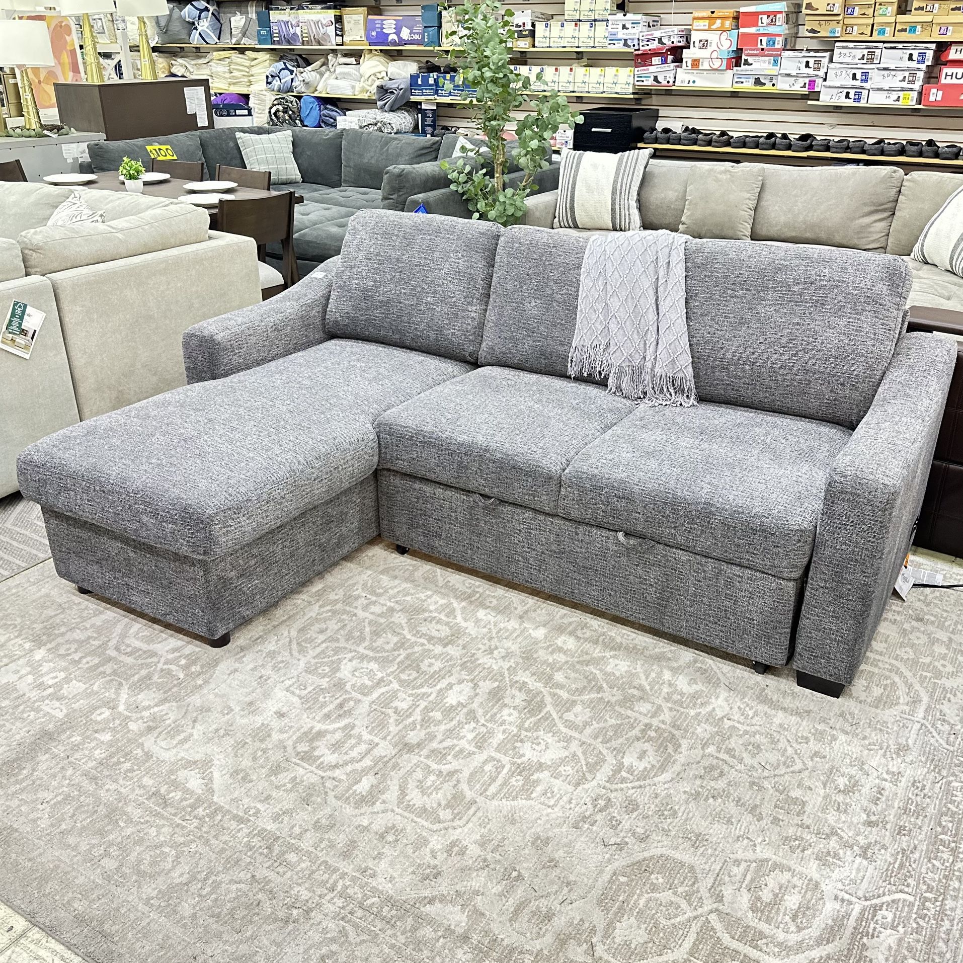 Coddle Aria Fabric Sleeper Sofa with Reversible Chaise and Storage, Gray