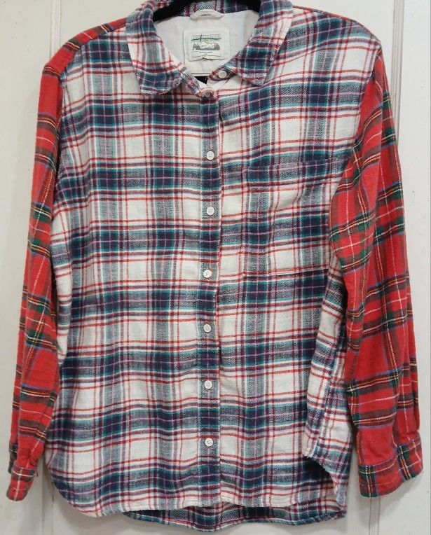 Colorful American Eagle Plaid Flannel Button Down Shirt Women's Medium
