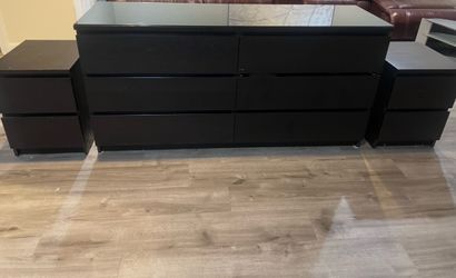 Drawer Dresser(Black-Brown w/ Glass Top) & Full Body Standing Mirror