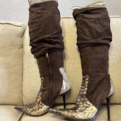 Python/suede Stiletto Boots 