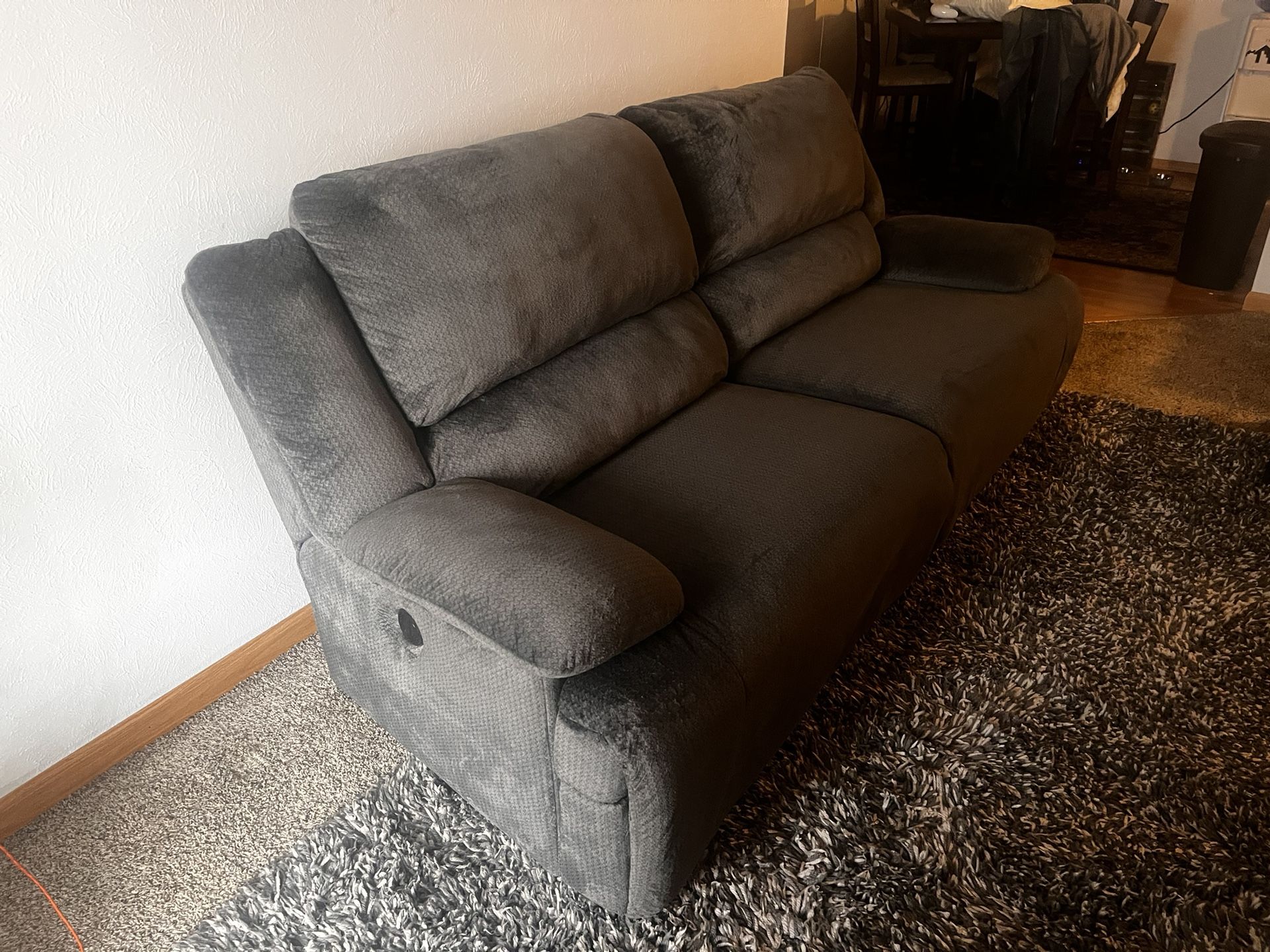 Grey Microfiber Duel Motorized Sofa Recliner