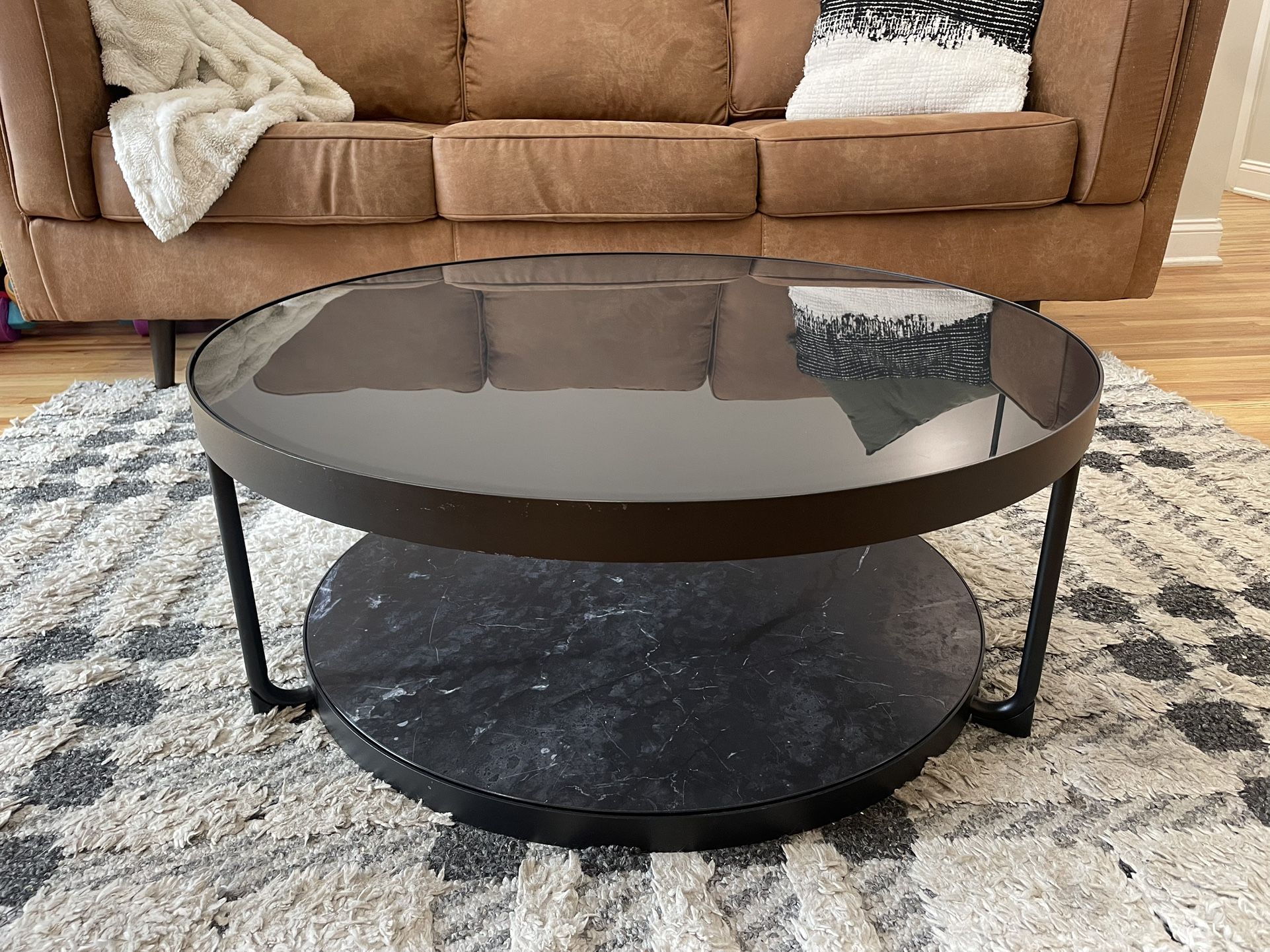 Coffee table anthracite marble effect/black glass 34 5/8 