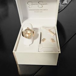 3-Piece Jessica Simpson Gold Ring Watch + Necklace & Earrings