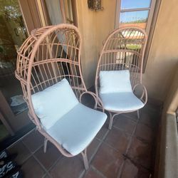 Rattan Egg Chairs with Cushions – Set of 2