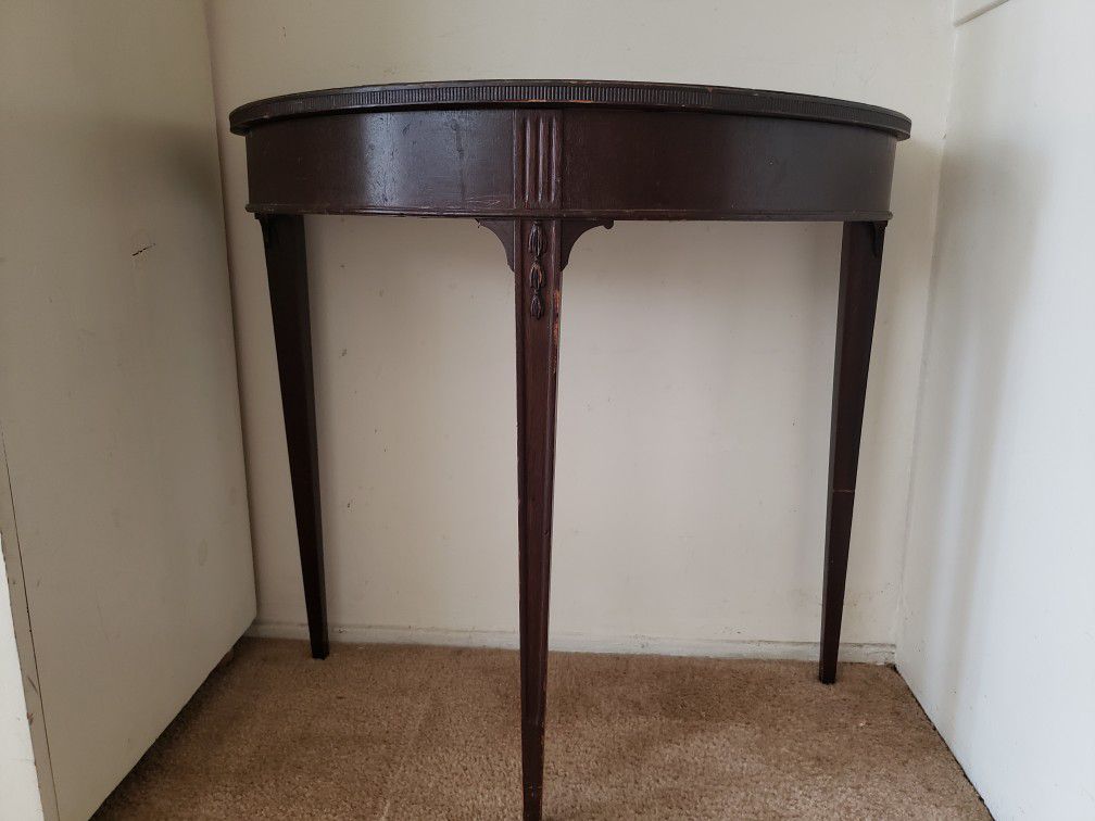 32" Wide Half-Round Side Console Coffee Table (dark brown, wood)