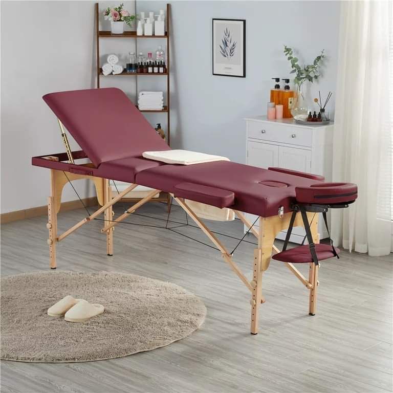 Yaheetech Adjustable Massage Bed 3 Sections Folding Massage Couch Portable Salon Bed Spa Table, Burgundy(610889)
