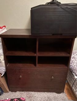 Dark Cherry Wood Storage Cabinet with Shelves