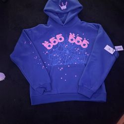Blue 555 Sp5der Hoodie Size M