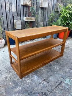 Vintage Postmodern Lou Hodges Era Oak Console Table / Media Console