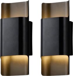 H12" Patio Wall Light 2 Pack, Modern Black LED Exterior Lighting Fixtures