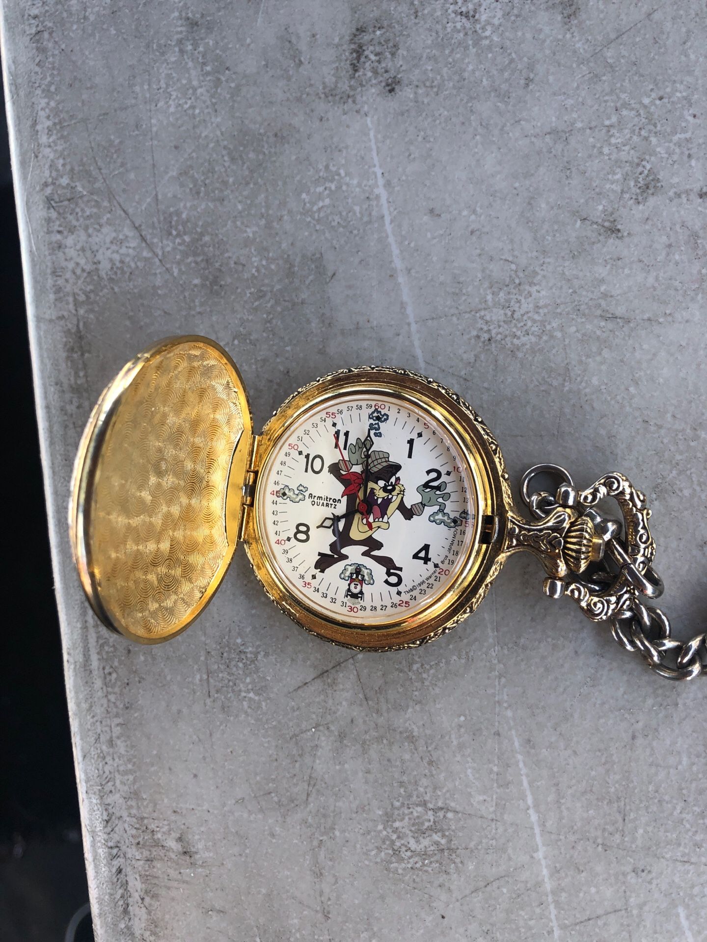 Vintage 1993 Looney Tunes Taz Tasmanian Devil Armitron Railroad Pocket Watch