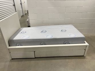 Twin Bed Frame with Storage Drawers and Mattress