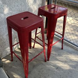 Set Of Two Red Barstools 