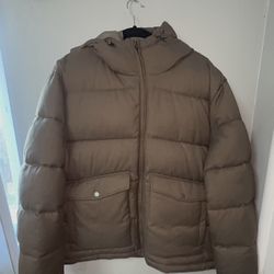 Brand New Express Brown Puffer Jacket with Hood & Tags – Men’s Size XL