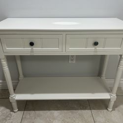 Qualler 36 in. Rectangle Ivory White Wood Console Table with 2-Drawers and Bottom Shelf
