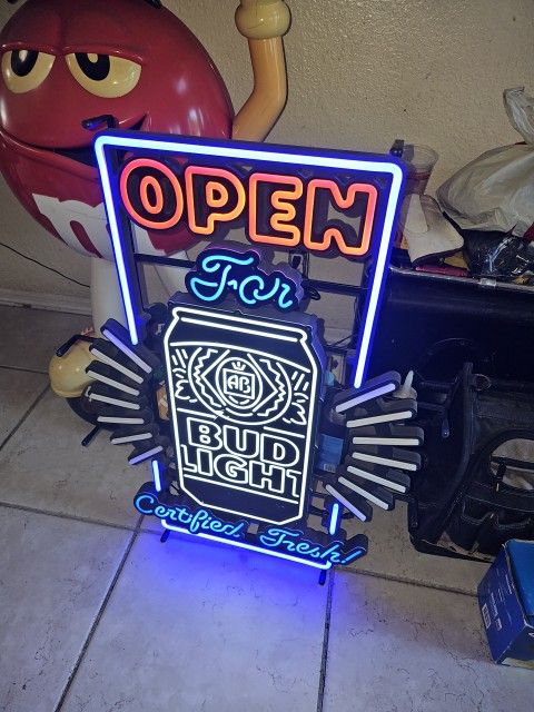 Bud Light LED Beer OPEN Motion Sign lighted neon red white blue Anheuser Busch