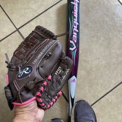 Rawlings Softball Glove & Adidas Softball Bat 