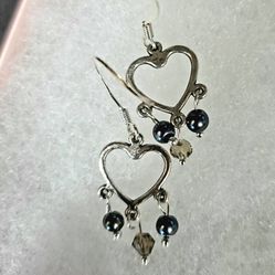 DESIGNER ORIGINAL SWAROVSKI BEAD HEART STAINLESS STEEL SILVER  FOREVER WEAR EARRINGS