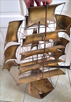 Vintage 70’s 80s MCM Large Brass sheet Ship Metal Wall Art Sculpture rare